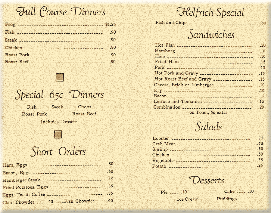 Helfrich Menu c.1934 =