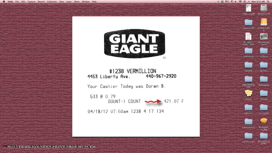 Giant Eagle Receipt=