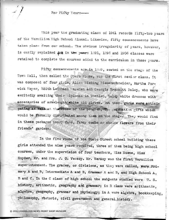 First Page School History 1941 =